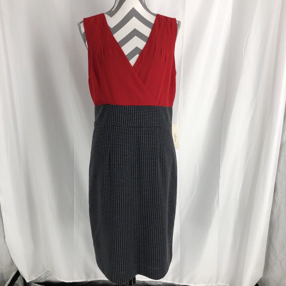 Merona Red & Houndstooth Sleeveless V-Neck Casual Coctail Career Party 12